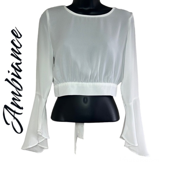 Ambiance White Open Back Tie Up Crop Long Sleeve Top Size S - Picture 1 of 13